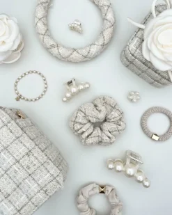 Satin Rose Hair Claw Off White