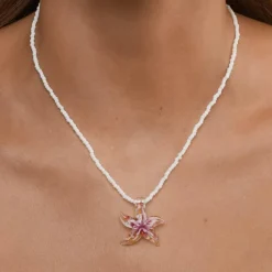 Serafina Glass Starfish Necklace Purple Glaze