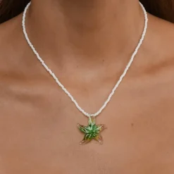 Serafina Glass Starfish Necklace Green Glaze