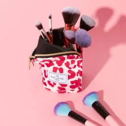 Standing Makeup Brush Case Pink Leopard
