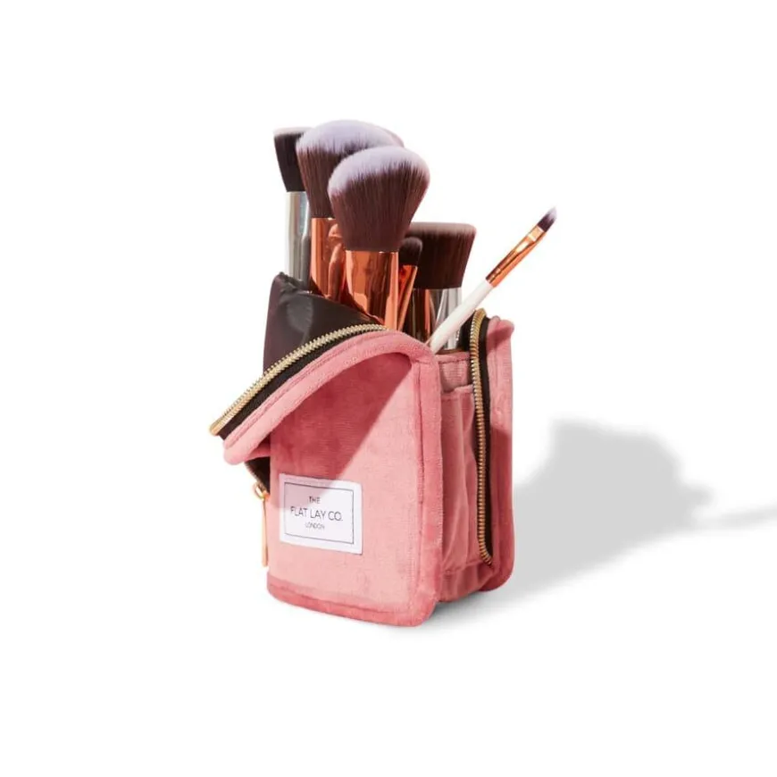 Standing Makeup Brush Case Pink Velvet