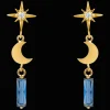 Starburst Moon & Baguette Drop Earrings