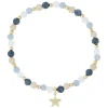 Stone Bead Bracelet 4mm With Gold Beads Blue & Sand Mix