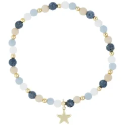 Stone Bead Bracelet 4mm With Gold Beads Blue & Sand Mix