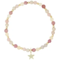 Stone Bead Bracelet 4mm With Gold Beads Pink & Yellow Mix