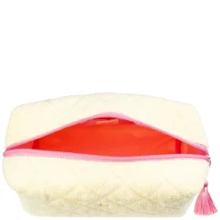 Terry Quilted Make-Up Pouch Large Pale Yellow With Bubblegum Pink