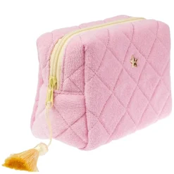 Terry Quilted Make-Up Pouch Small Bubblegum Pink With Pale Yellow