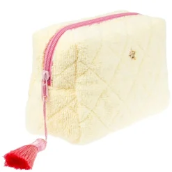 Terry Quilted Make-Up Pouch Small Pale Yellow With Bubblegum Pink