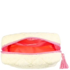 Terry Quilted Make-Up Pouch Small Pale Yellow With Bubblegum Pink