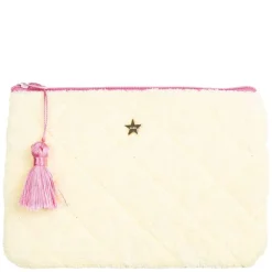 Terry Quilted Small Pouch Pale Yellow With Bubblegum Pink