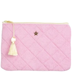 Terry Quilted Small Pouch Bubblegum Pink With Pale Yellow