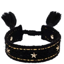 Tweed Friendship Bracelet With Star Studs Black