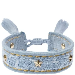 Tweed Friendship Bracelet With Star Studs Cool Blue