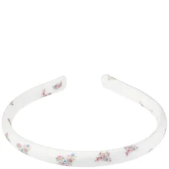 Velvet Hair Band Thin Off White Butterfly Pattern