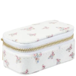 Velvet Jewellery Box Micro Off White Butterfly Pattern