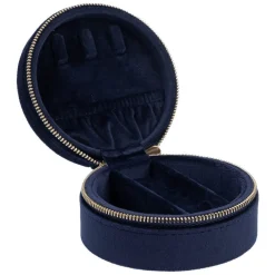 Velvet Jewellery Box Round Navy Blue