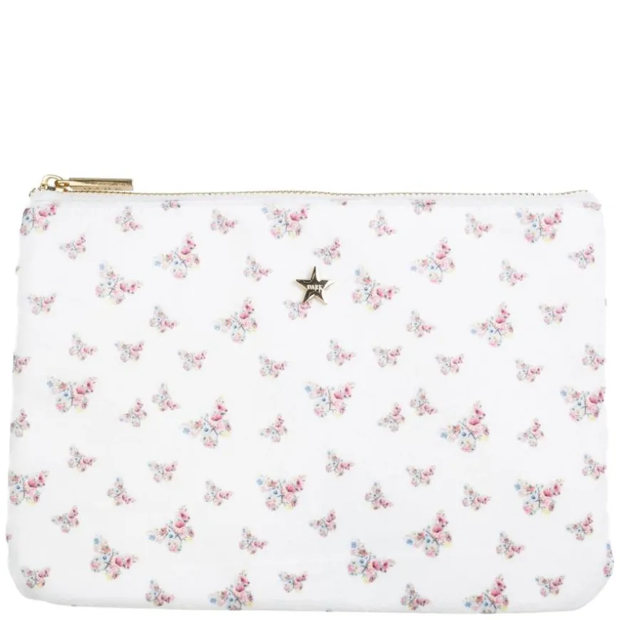 Velvet Small Pouch Off White Butterfly Pattern