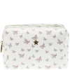 Velvet Square Make-Up Pouch Small Off White Butterfly Pattern