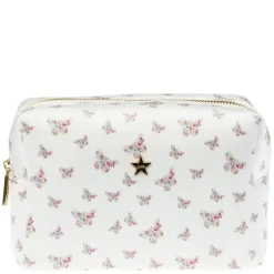 Velvet Square Make-Up Pouch Small Off White Butterfly Pattern
