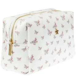 Velvet Square Make-Up Pouch Small Off White Butterfly Pattern