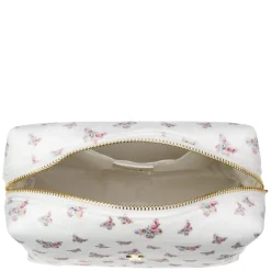 Velvet Square Make-Up Pouch Small Off White Butterfly Pattern