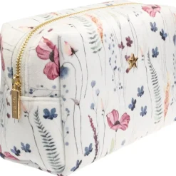 Velvet Square Make-Up Pouch Small Multicolor Flower Pattern