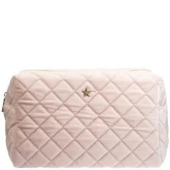 Velvet Square Quilted Make-Up Pouch Large Sparkled Pale Rose