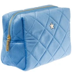 Velvet Square Quilted Make-Up Pouch Small Ibiza Blue