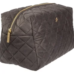 Velvet Square Quilted Make-Up Pouch Large Dark Grey