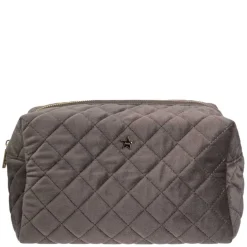Velvet Square Quilted Make-Up Pouch Small Dark Grey
