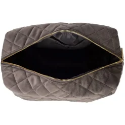 Velvet Square Quilted Make-Up Pouch Small Dark Grey