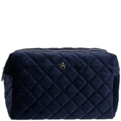 Velvet Square Quilted Make-Up Pouch Large Navy Blue