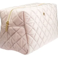 Velvet Square Quilted Make-Up Pouch Small Sparkled Pale Rose