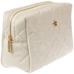 Velvet Square Quilted Make-Up Pouch Small Sand
