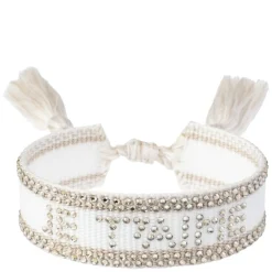 Woven Friendship Bracelet With Crystals "Je T'aime" White With Sand