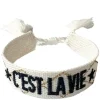 Woven Friendship Bracelet C'est La Vie White With Navy Blue & Gold