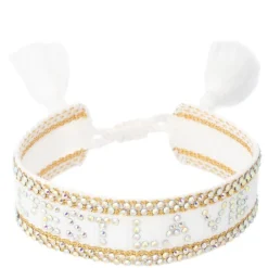 Woven Friendship Bracelet With Crystals C'est La Vie White With Gold