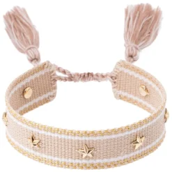 Woven Friendship Bracelet With Star Studs Sand With Gold