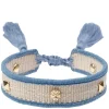 Woven Friendship Bracelet Thin With Sign Studs Sand & Light Blue