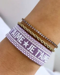 Woven Friendship Bracelet "Je T'aime" Lavendel