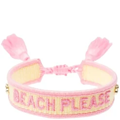 Woven Friendship Bracelet Thin "Beach Please" Pale Yellow & Bubblegum Pink