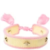 Woven Friendship Bracelet Thin With Sign Studs Pale Yellow & Bubblegum Pink