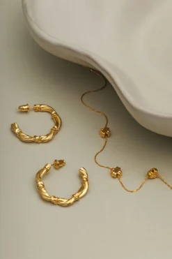 Woven Twist & Cross Mid-Size Hoop Earrings